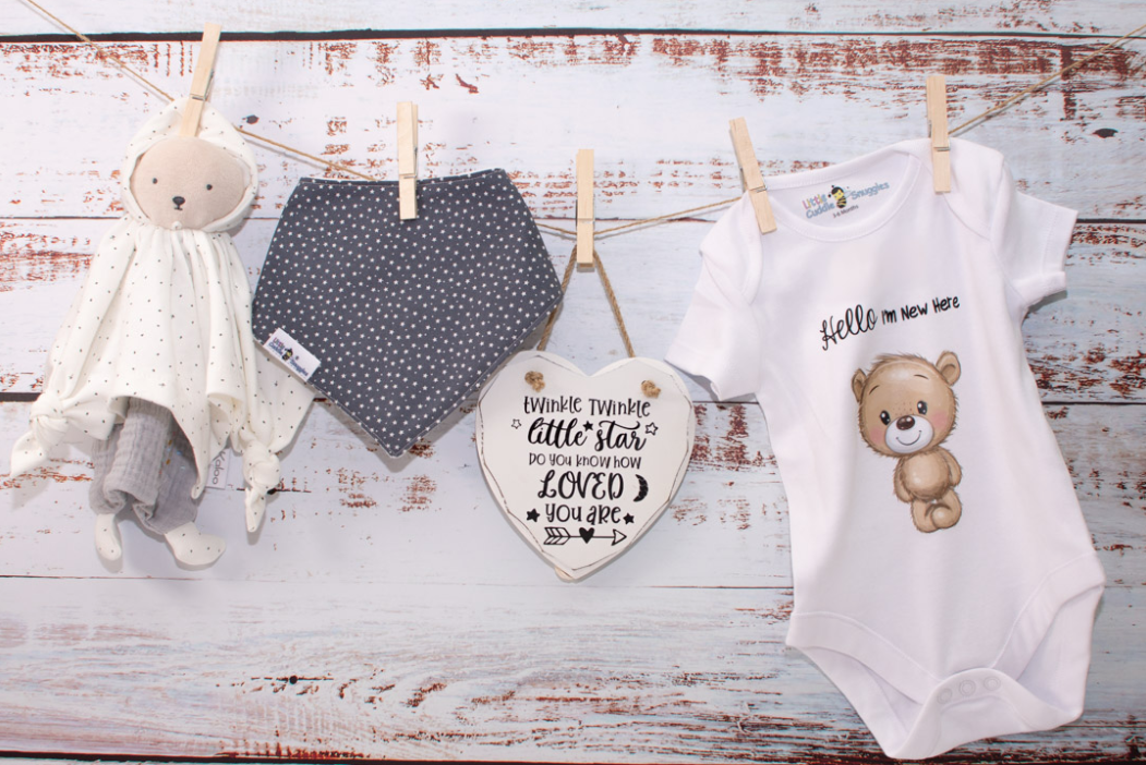 Unisex Organic Cotton Grey Bear New Baby Gift Box
